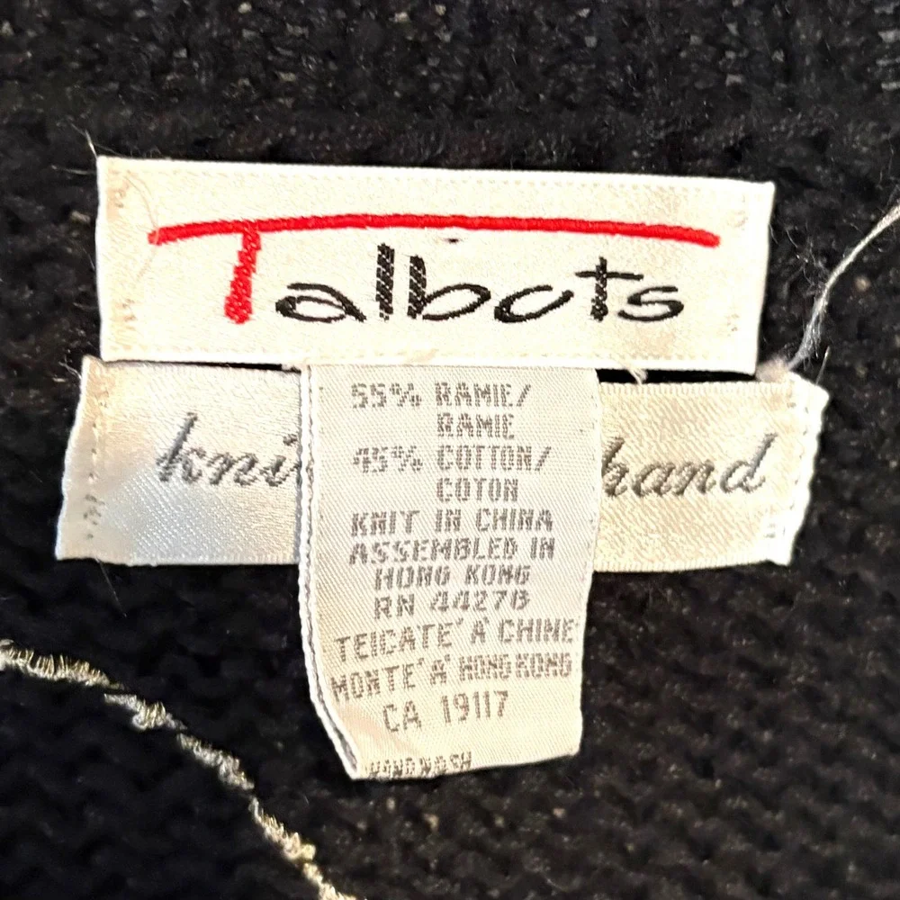 Talbots Women's Black Hand Knit Beaded Embroidered Christmas Sweater Vest Size M
